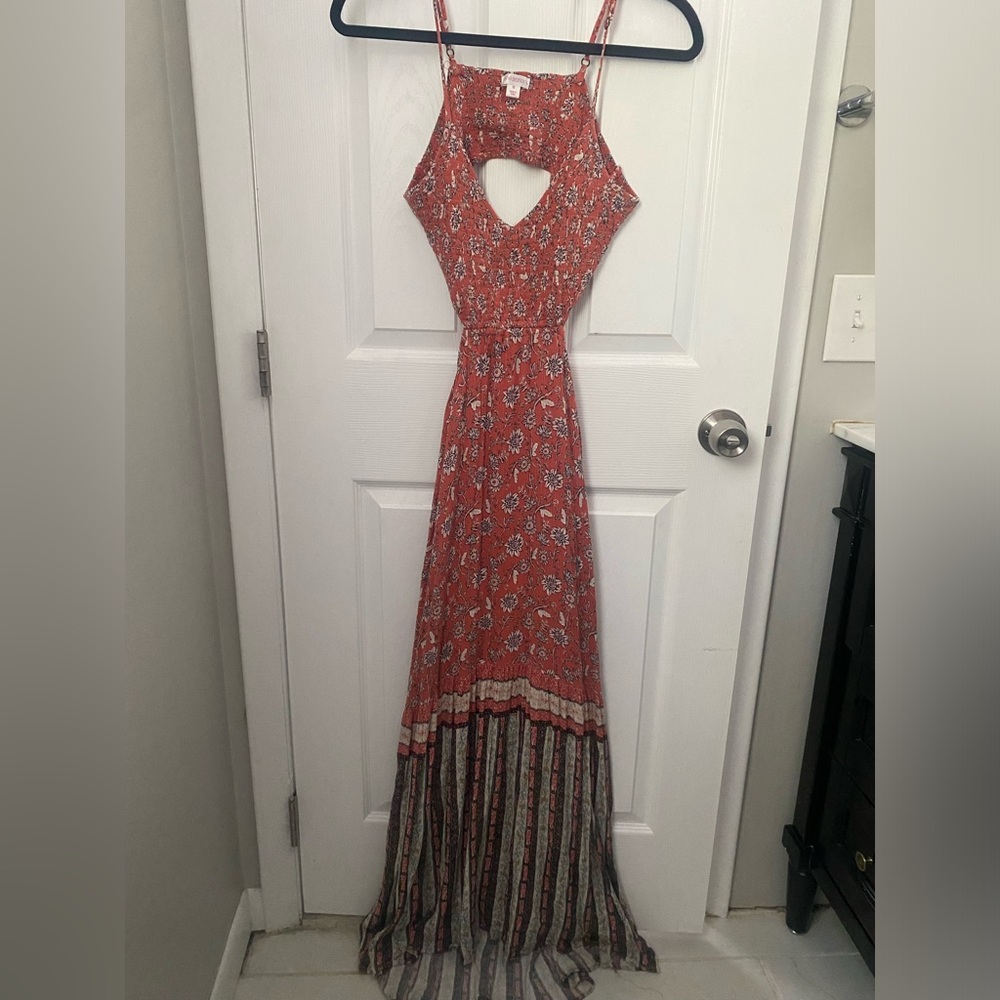 Floral Cut Out Open Back Maxi Dress